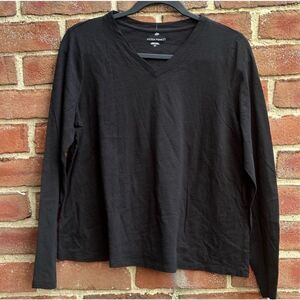 Eileen Fisher Womens $78 Organic Cotton V-Neck Top black small